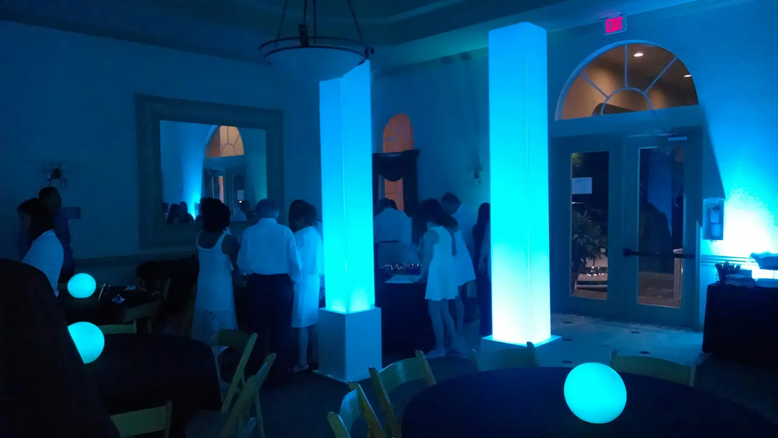 LED light-up party columns and glowing orbs